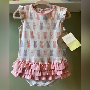 Magnolia Baby Ruffle Body Suit with Peeps and Bunnies for Easter Baby Girl - NWT